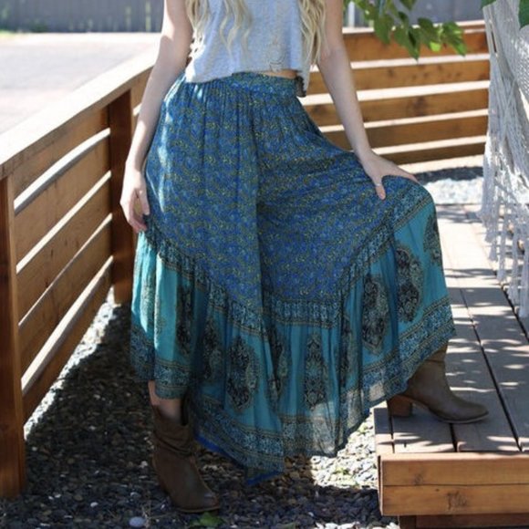 Blue Paisley Print Boho Chic Wide Leg Pants - Picture 7 of 8